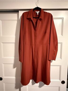 SPANX Long Sleeve Collared Shift Dress in Rust